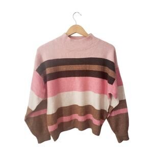 H&M Striped Wool Blend Mockneck Sweater Pink/Brown Size Medium